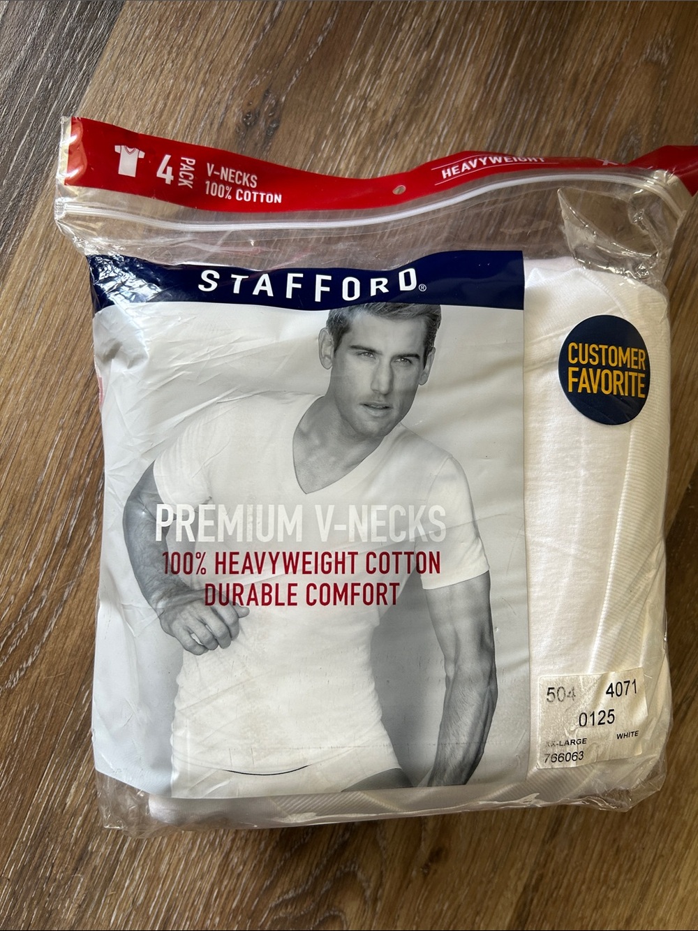 Stafford White Premium V-Neck T-Shirts - 4 Pack Sz XXL